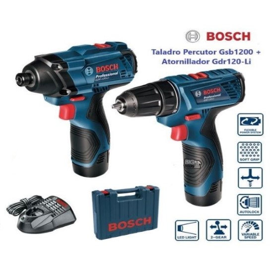 Bosch Professional 12V System GSR 12V-15 + 8 herramientas de mano - Set  atornillador a batería (2 baterías 2.0 Ah, en L-BOXX)